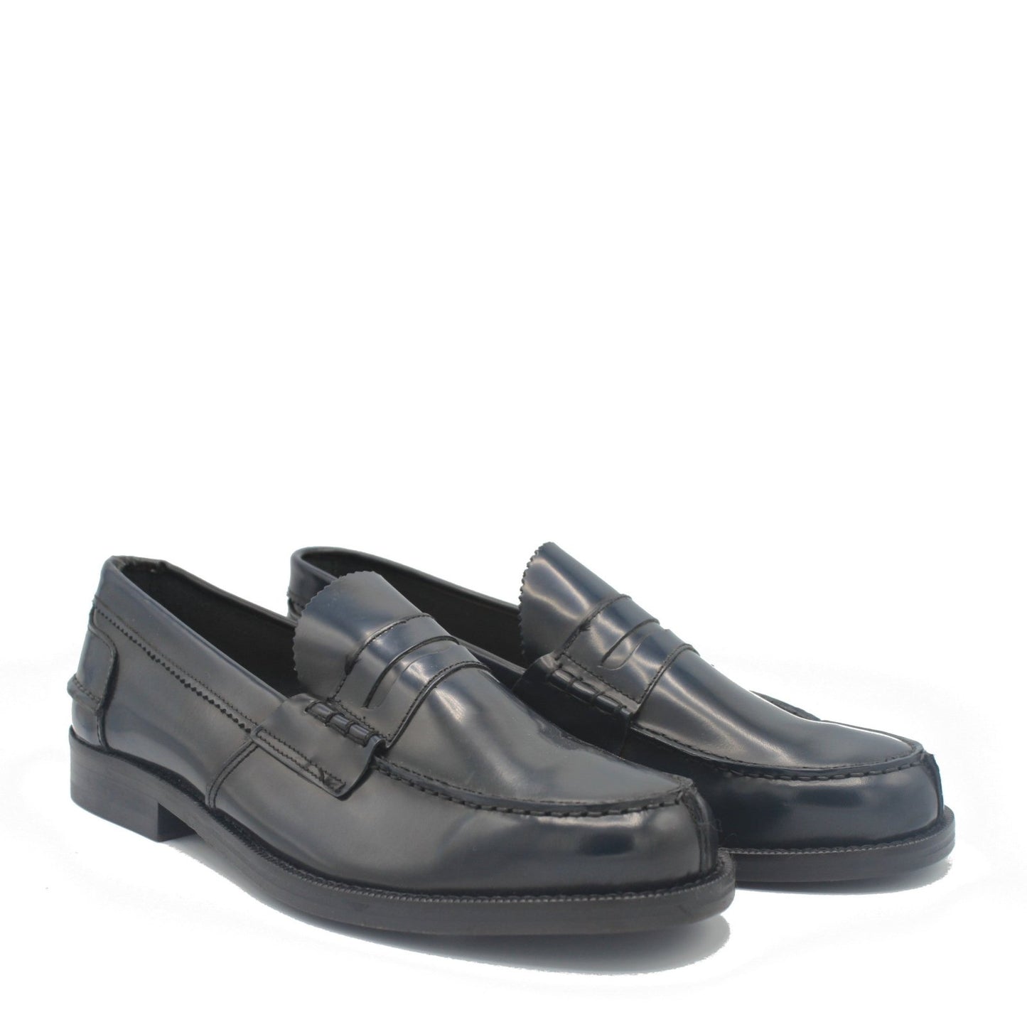PENNY LOAFER NAVY POLISHED - Saxone of Scotland