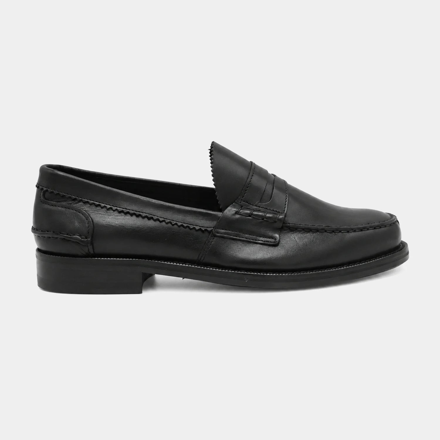Saxone men's Penny Loafer in black calf leather