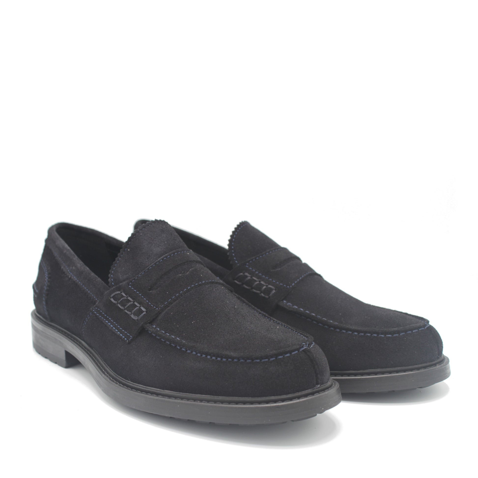 SUNDAY LOAFER NAVY SUEDE RUBBER SOLE - Saxone of Scotland