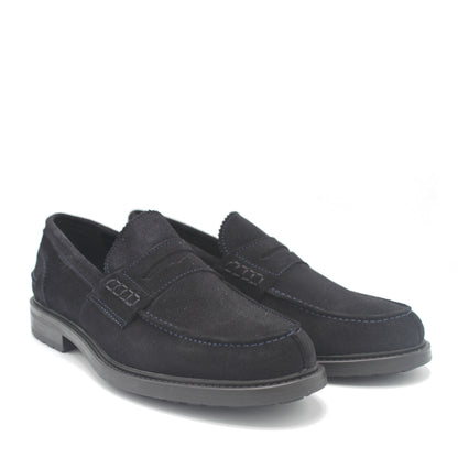 SUNDAY LOAFER NAVY SUEDE RUBBER SOLE - Saxone of Scotland