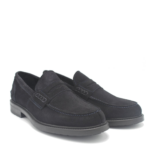 SUNDAY LOAFER NAVY SUEDE RUBBER SOLE - Saxone of Scotland