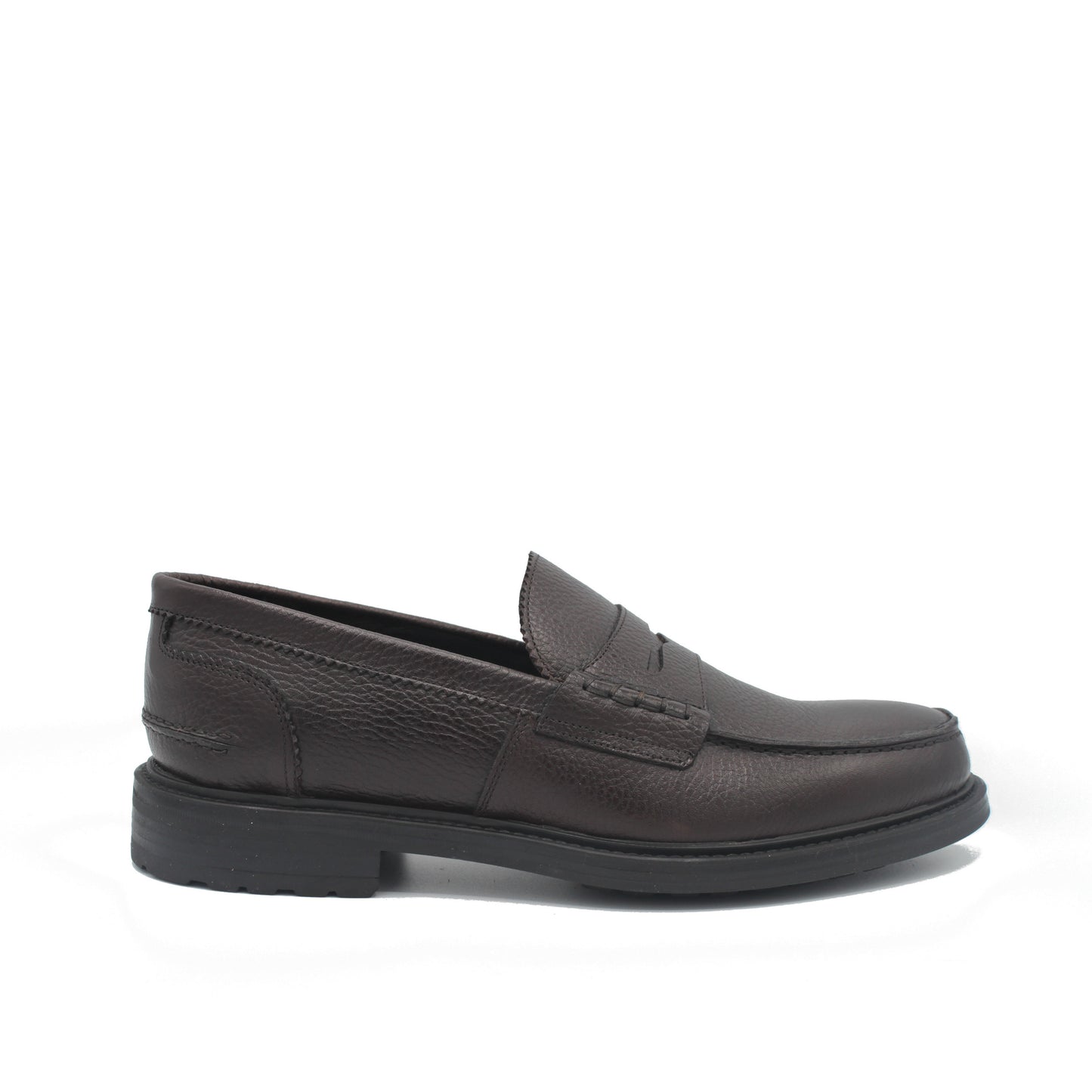SUNDAY LOAFER DARK BROWN GRAIN RUBBER SOLE - Saxone of Scotland