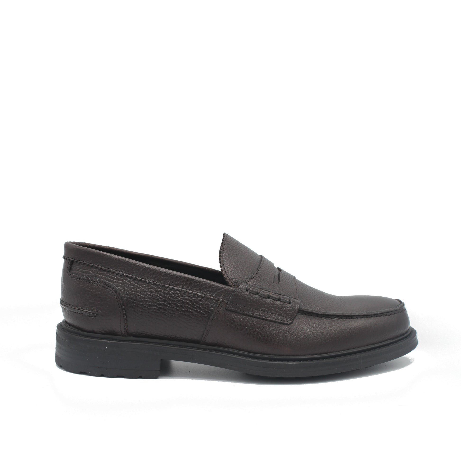 SUNDAY LOAFER DARK BROWN GRAIN RUBBER SOLE - Saxone of Scotland