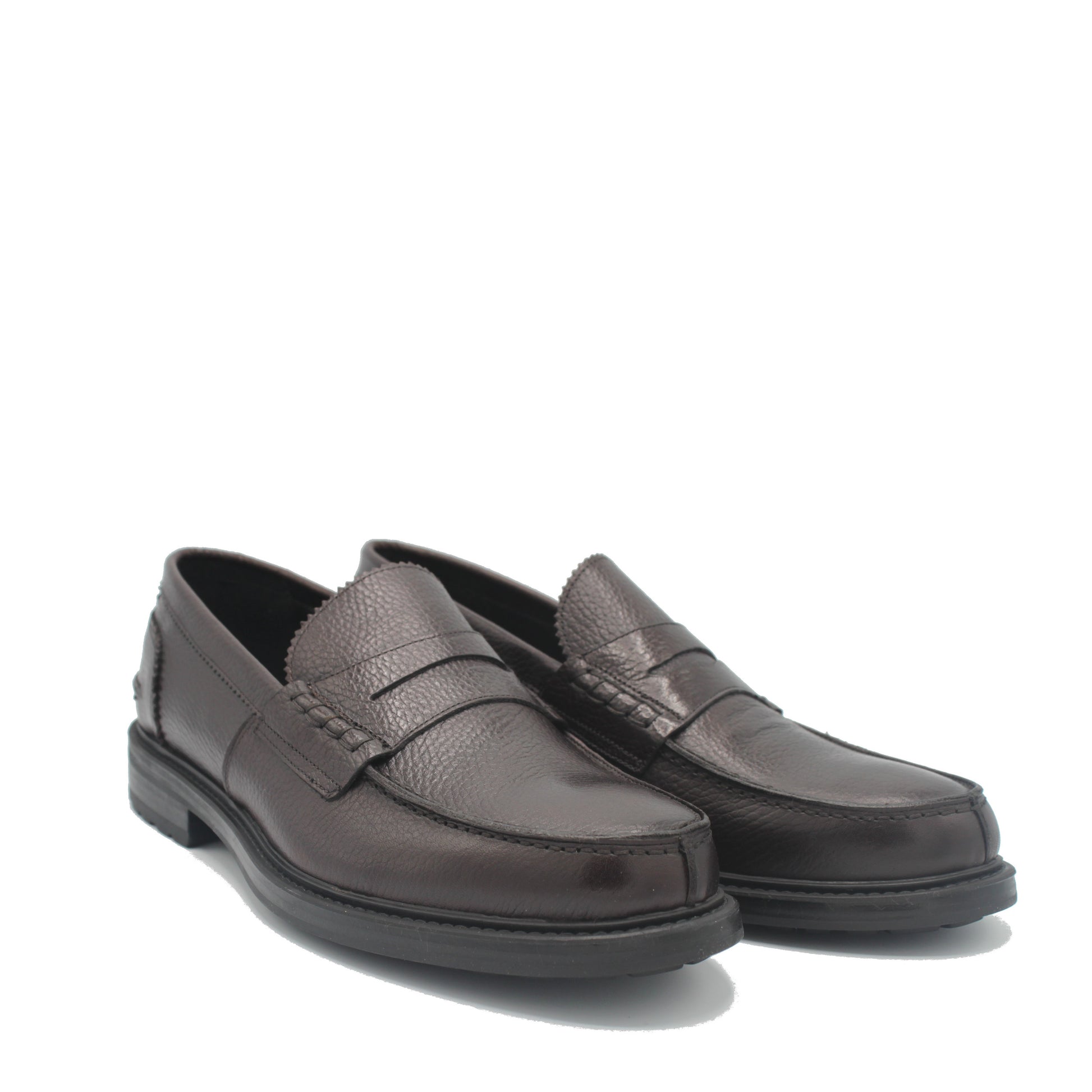 SUNDAY LOAFER DARK BROWN GRAIN RUBBER SOLE - Saxone of Scotland