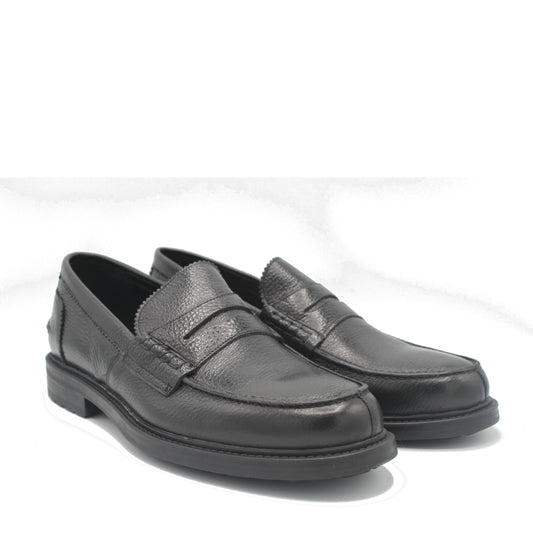 SUNDAY LOAFER BLACK GRAIN RUBBER SOLE - Saxone of Scotland
